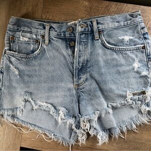 Agolde Light Blue Frayed Jean Shorts